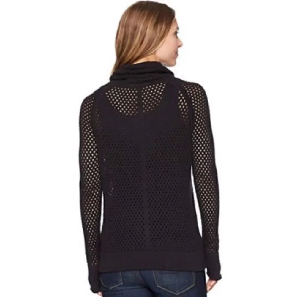 Prana Translucent Cowl Neck Sweater Open Knit Black NEW